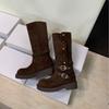 2025 autumn new autumn button two wear round head thick heel thick bottom knight thin medium tube Martin female hot girl boots