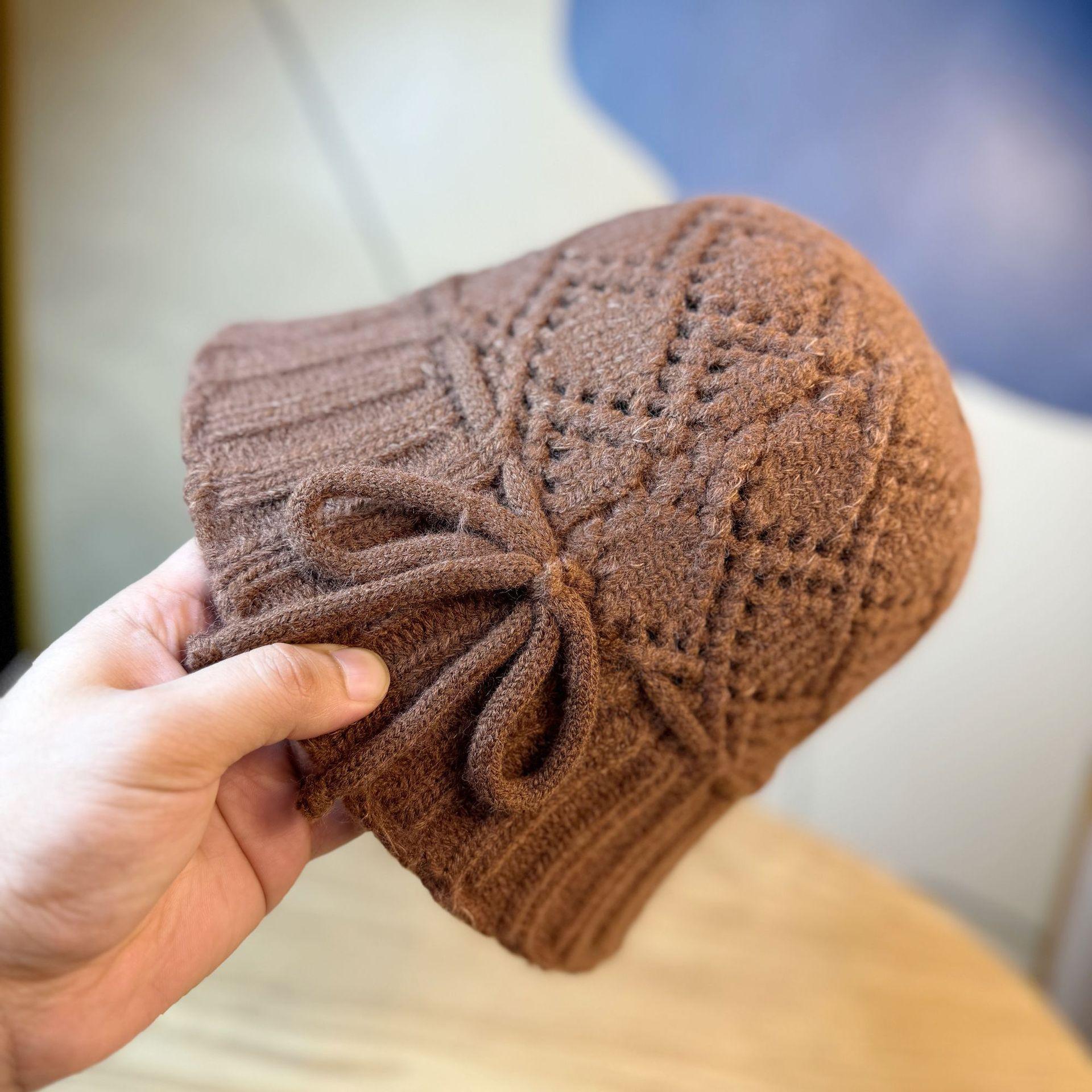 

Женская панама с полым шнуром, вязаная шапка, осенне-зимняя теплая вязаная шапка, новинка one size темно-коричневого