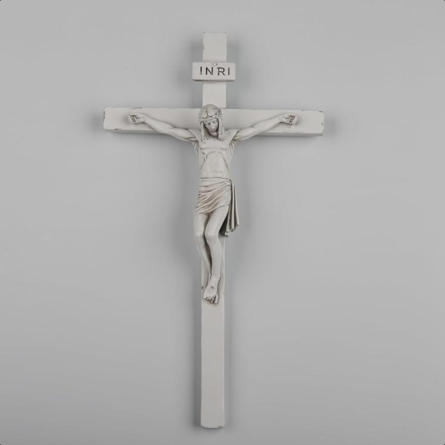 DevotedWalls Handmade White Crucifix for Wall Decor White Crucifix Spiritual Gift Stone Finish 9 Inches Heigh Wall Crosses Jesu