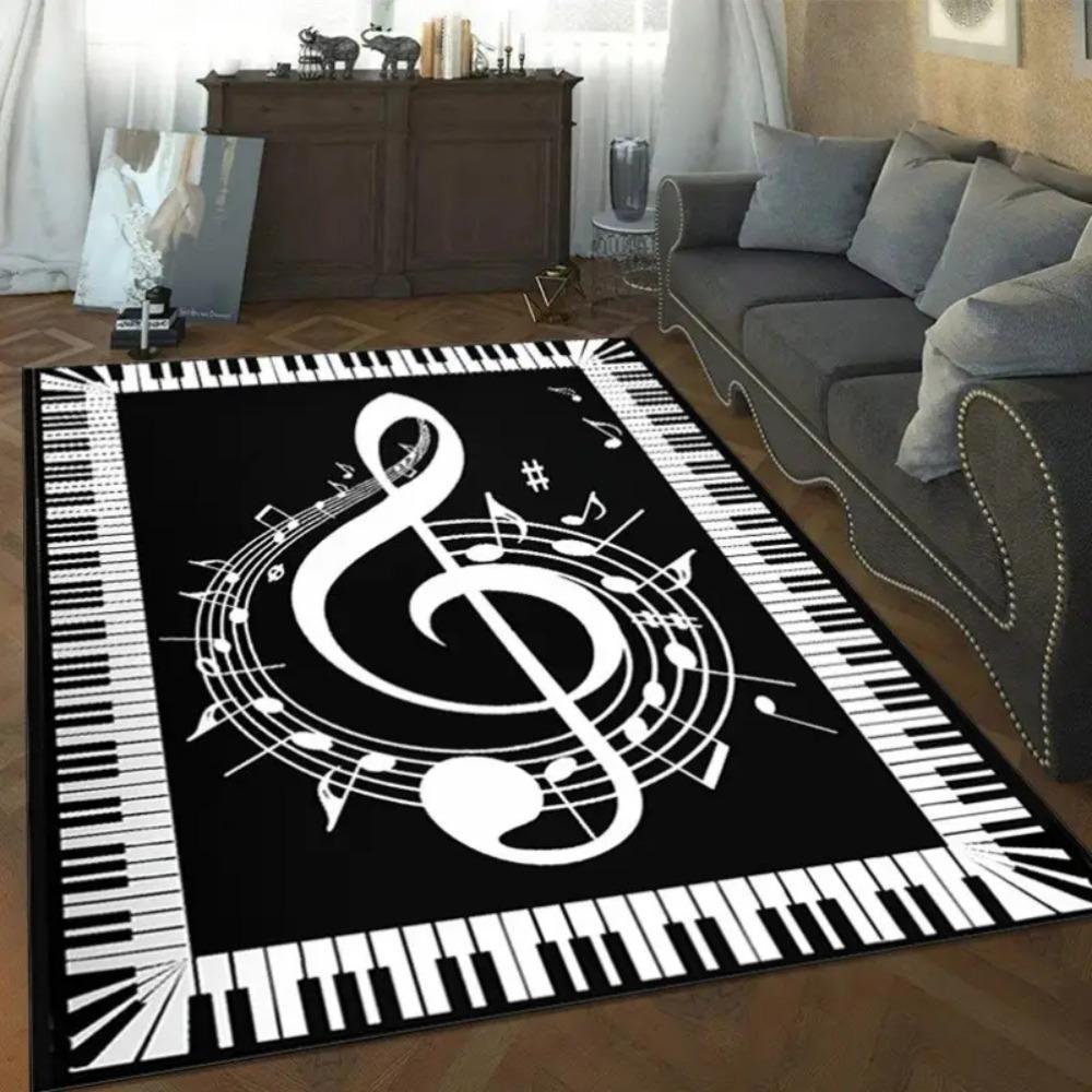 Chic Piano Key & Musical Note Design Area Rug - Non-Slip Machine Washable Rug for Living Room, Bedroom, Kid Room Game Room Decor