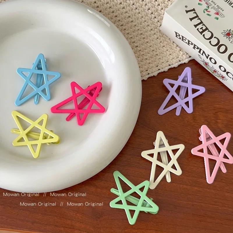 2Pcs Candy Color Metal Star Hair Side Clips Hairpins Girls Sweet Colorful Barrettes for Baby Cute Children Styling Accessories