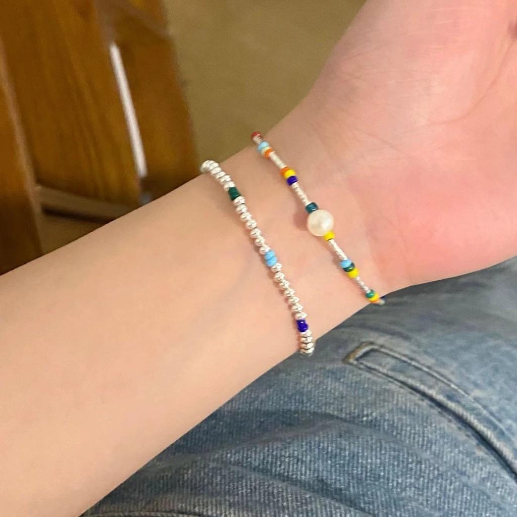 Fashionable Summer Dopamine Rainbow Beaded Flower Bracelet For Women Trendy Jewelry Gift