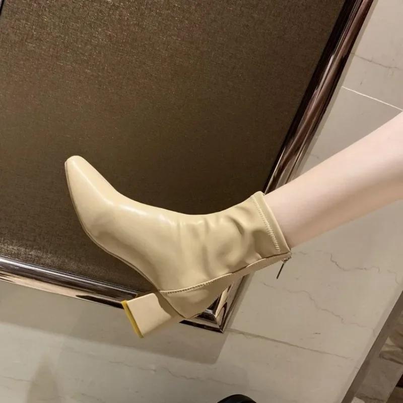 New Autumn Winter Thick High-heeled All-match Thin and Thin Boots Women's Pointed Toe Mid-tube Elastic Socks Boots Women