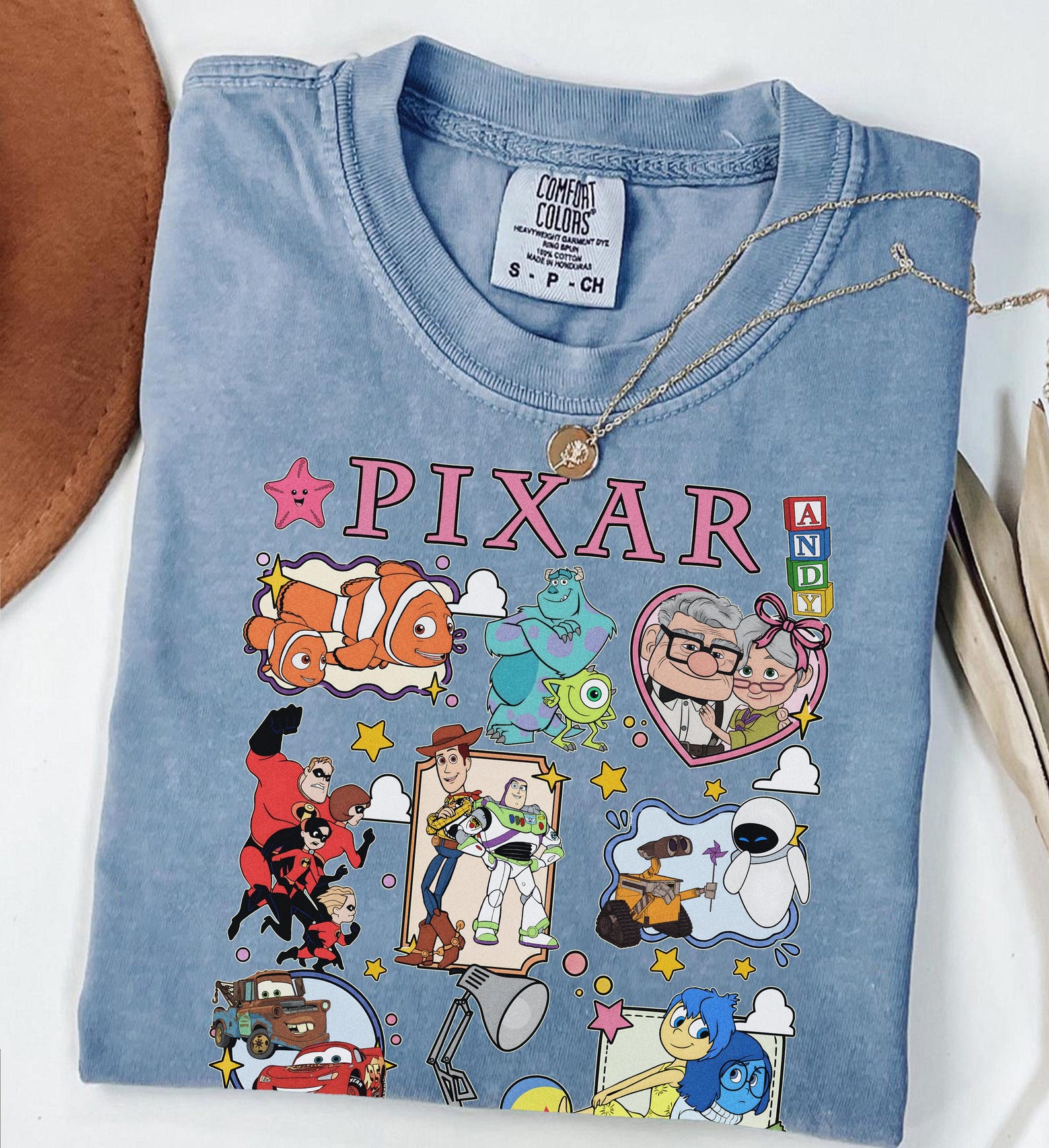 Pixar Characters Group Shirt, Disneyland Pixar Pier Tee, Family Trip Vacation M