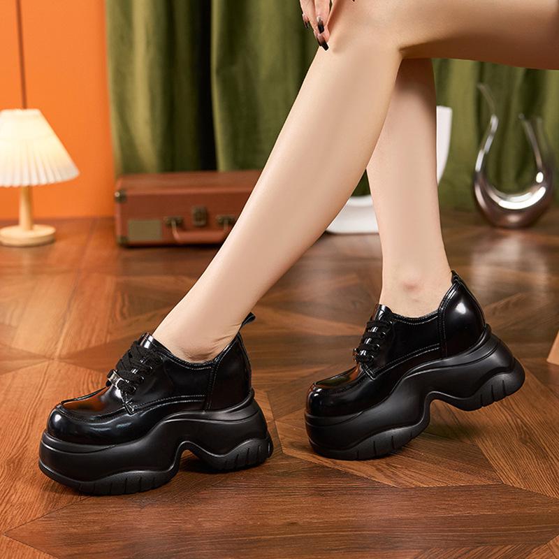 Women's Black Platform Loafers - Spring 2025 Collection: Fashionable, Height-Boosting, Chunky, Versatile British Style Leather Shoes