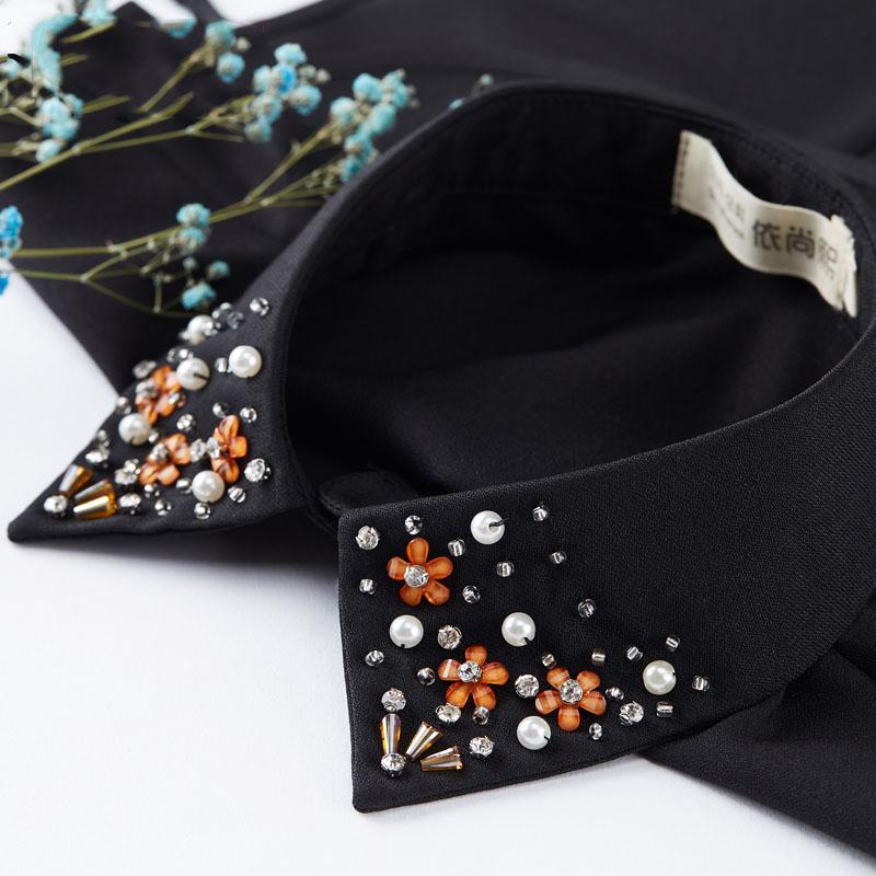 Perfect Match Fashion Beaded Fake Collar Women Detachable Collars Black False Collars Woman Removable Chiffon Half Shirt Tie Nep Kraagie