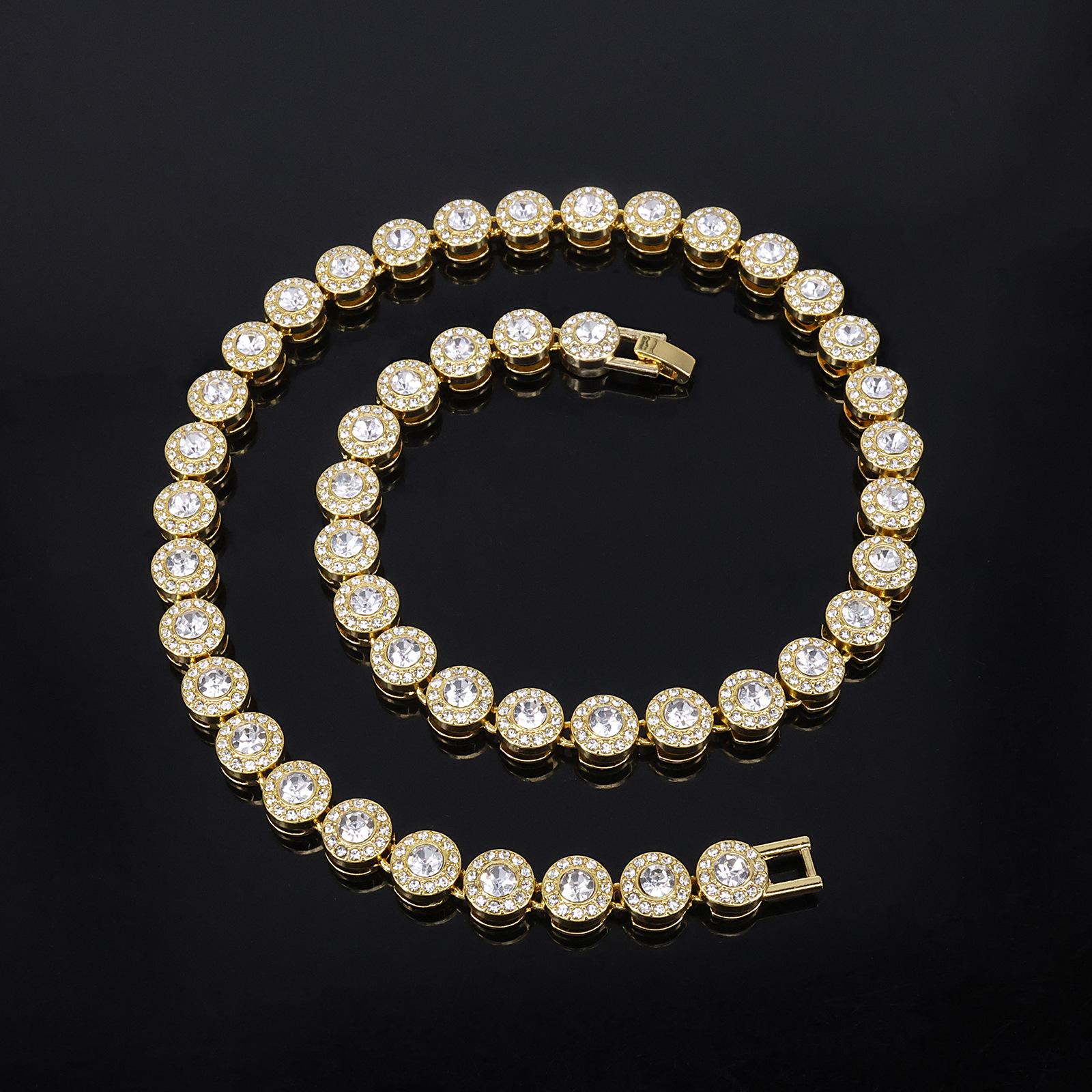 

Блестящий круглый страз Хип-хоп Теннисная цепочка Браслет Ожерелье Набор для женщин мужчин Ювелирный подарок 50cm золотой