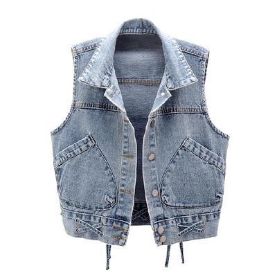 Gilet di Jeans da Donna Autunno Taglia Forte Giacca di Jeans Moda Senza Maniche Largo Monopetto Cappotto Corto Casual Gilet con Fascia in Vita
