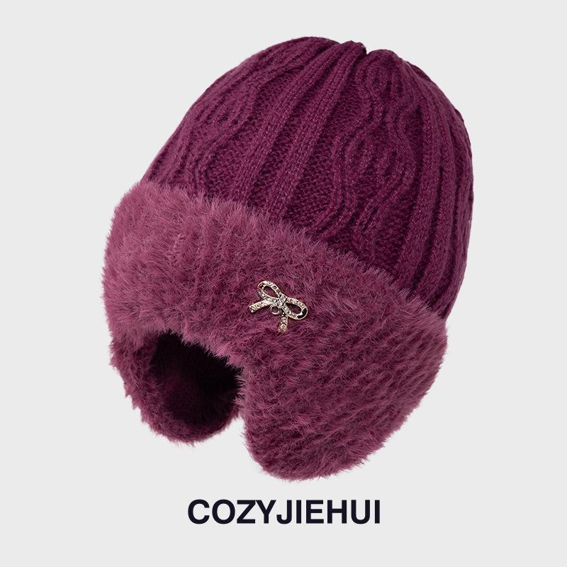 

Новая зимняя вязаная шапка женская флисовая утолщенная осенне-зимняя шерстяная шапка для мамы теплая защита ушей шапка для верховой езды ветрозащитная