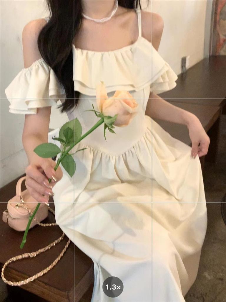 Add lining and zipper! One-shoulder spaghetti strap dress for women, summer 2026 new waist-cinching slimming dress