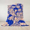 Blue - Lined Cartoon Faces Flannel Blanket Warm Soft Halloween Christmas Couch Warm Cozy Decorative Decor Gift for All Season