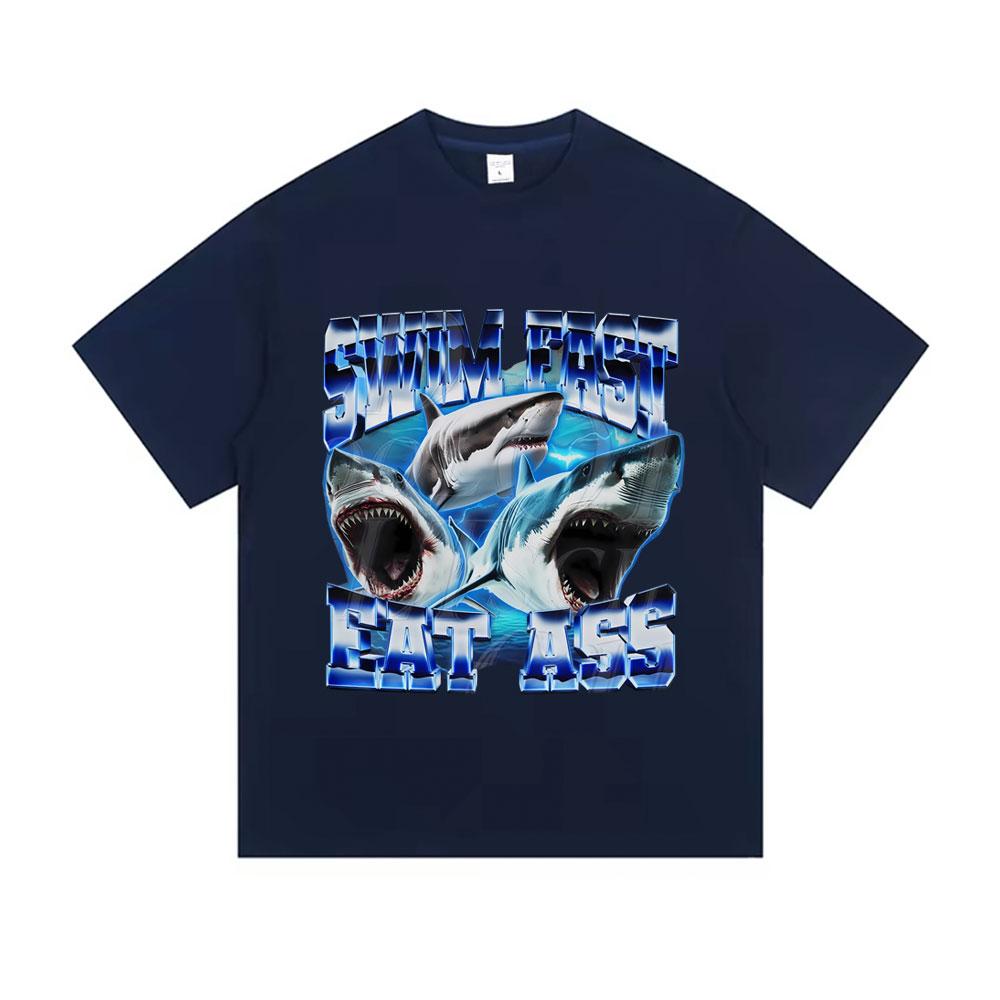 Tralalero Tralala Funny Swim Fast Eat Ass Shark Graphic T Shirts Men Women Summer Casual Humor Short Sleeve Male Fashion Tshirt