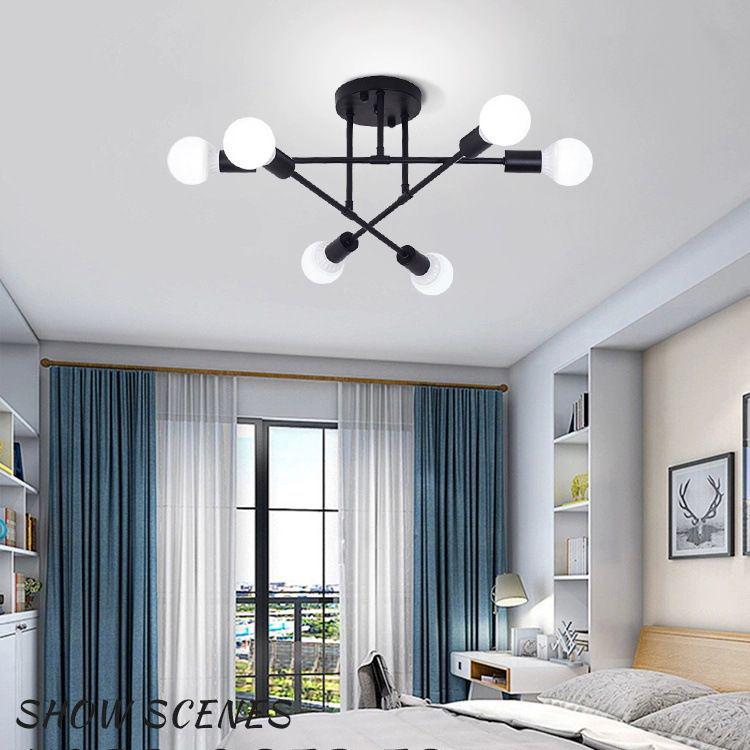 Modern Minimalist Chandelier: Cross-Border Wrought Iron Pendant Light for Bedroom and Study In American Industrial Style