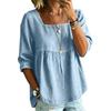 Damen Jeans Spitzen Patchwork Hemd Quadratischer Ausschnitt Halbe Ärmel Lässige Lockere Passform Bluse Leichtes Atmungsaktives Gewebe