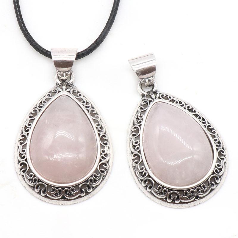 Natural Crystal Agate Water Drop Pendant Semi-Precious Stone Gem Inlaid Alloy Abalone Shell Necklace Crystal Crafts