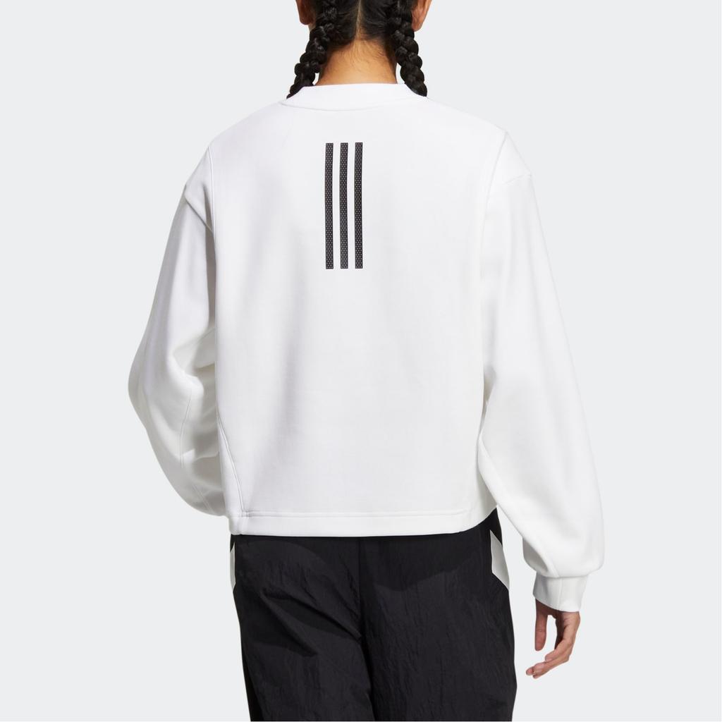 Adidas Ust Swt Sep T1 Logo Print Stripe Detail Crewneck Sweatshirt Women Tops White HR8157