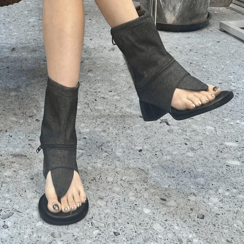 Women's Heels Sandals Mid Heels Clip Toe Ankle Shoes Designer Chunky Slippers 2025 Summer New Brand Pumps Dress Flip Flops Lady