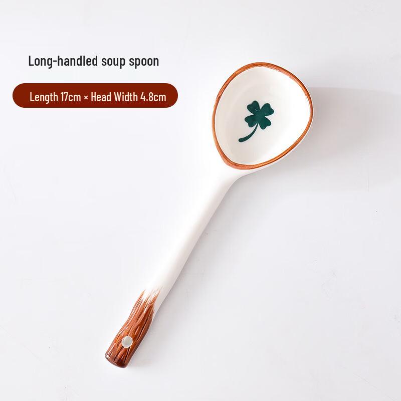 Hand-Painted Ceramic Long Handle Soup Spoons (6-Pack)