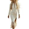 Women's Color Retro Western Suede Fringe Zipper Slim Fit Long Sleeved Dress