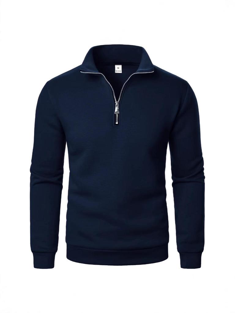 2025 Men's Half-Zip Stand-Up Collar Casual Solid Color Fashion Hoodie with Long Sleeves and Plus Velvet