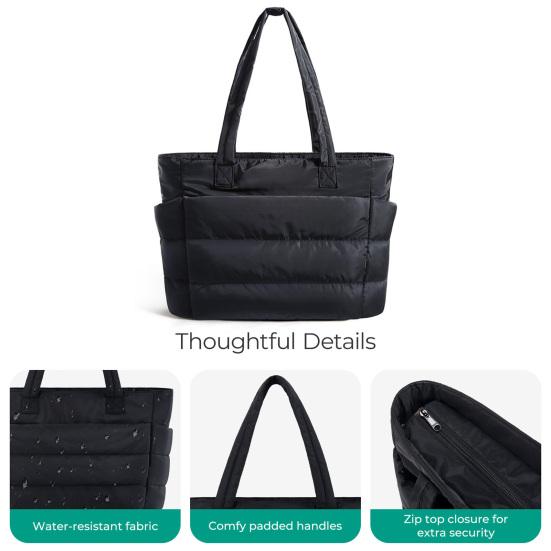 Puffer-Tragetasche Damen Umhängetasche mit Flaschenfächern Reise-Handtasche Gepolsterte Tragetasche für 15,6 Zoll Laptop Arbeit Fitnessstudio Pendeln