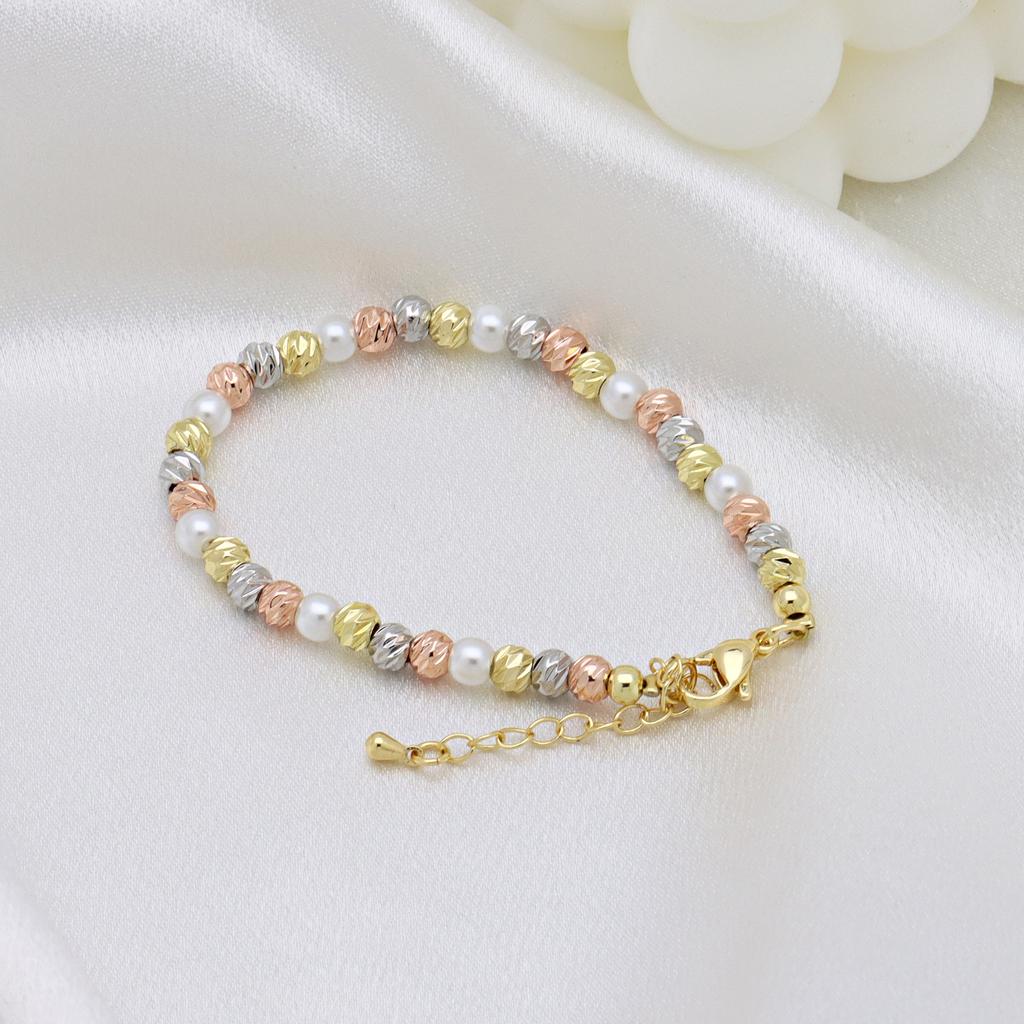 Trójkolorowy Mieszany i Dopasowany Okrągły Koralik Klips Perłowa Bransoletka Biżuteria Osobowościowa Damska