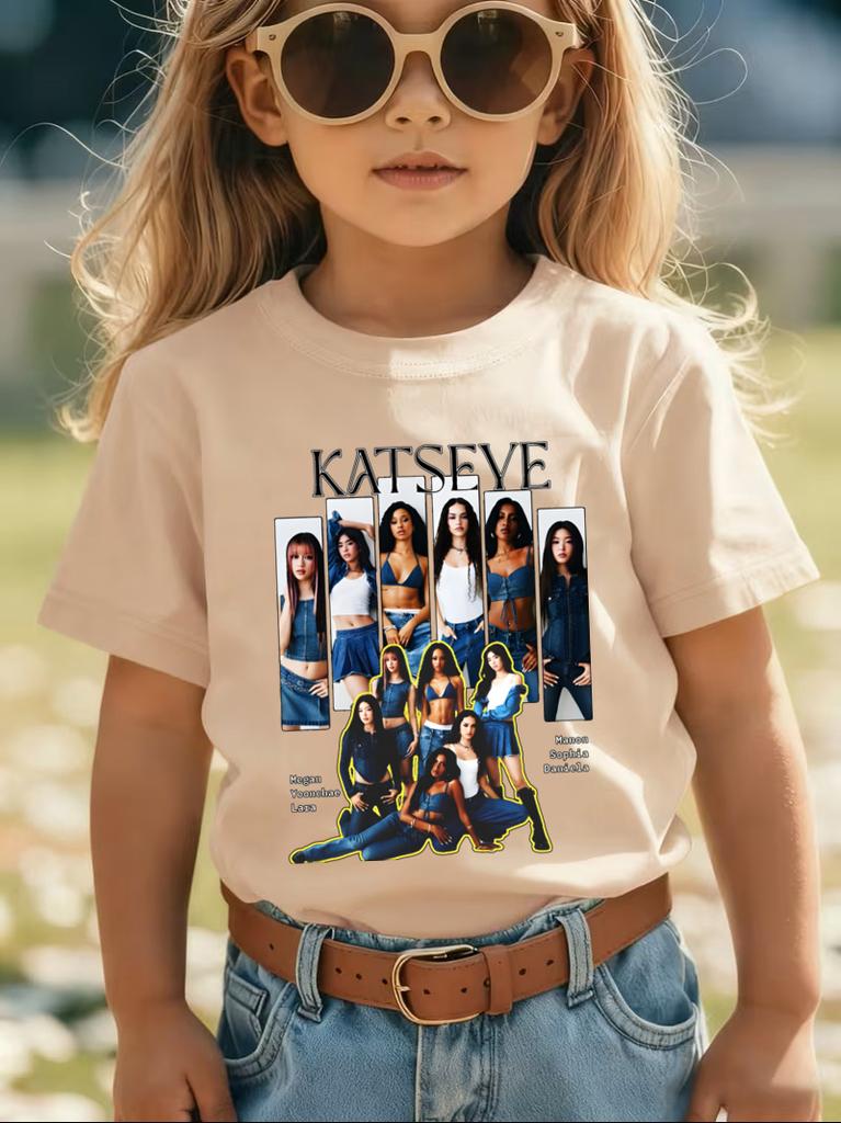 Singer KATSEYE Graphic Kids T-Shirt Summer Boys/Girls Short Sleeve T-shirt Cute Girls Y2K Tops Streetwear Children's Clothing