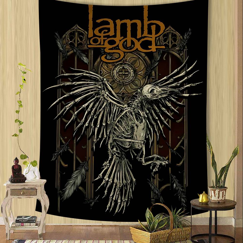 American Metal Band L-Lamb Of God Tapestry Art Printing Japanese Wall Tapestry Anime Wall Hanging Home Decor