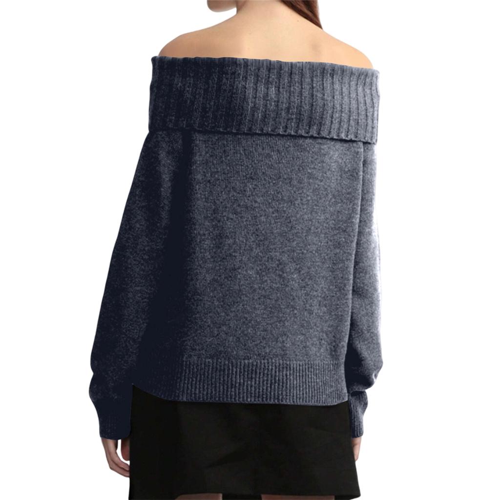 Women's Casual Fashion One-shoulder Solid Color Slim Long-sleeved Knitted Sweater