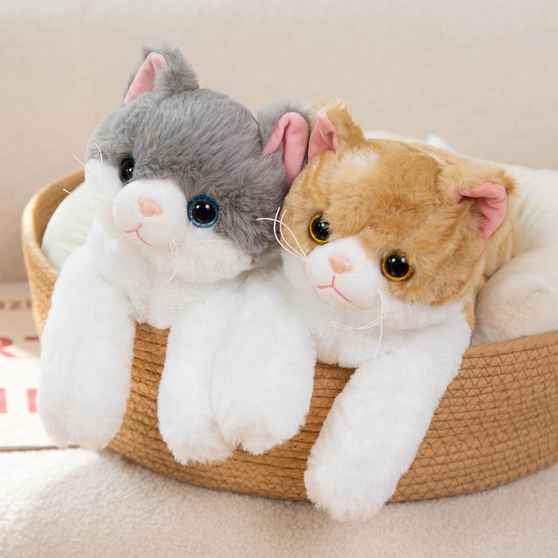 Simulation Lifelike Pet Cat Plush Toy Soft Stuffed Anima Cute Plushie Doll Lie Prone Funny Long Arm Kitten Pillow for Girl Gifts