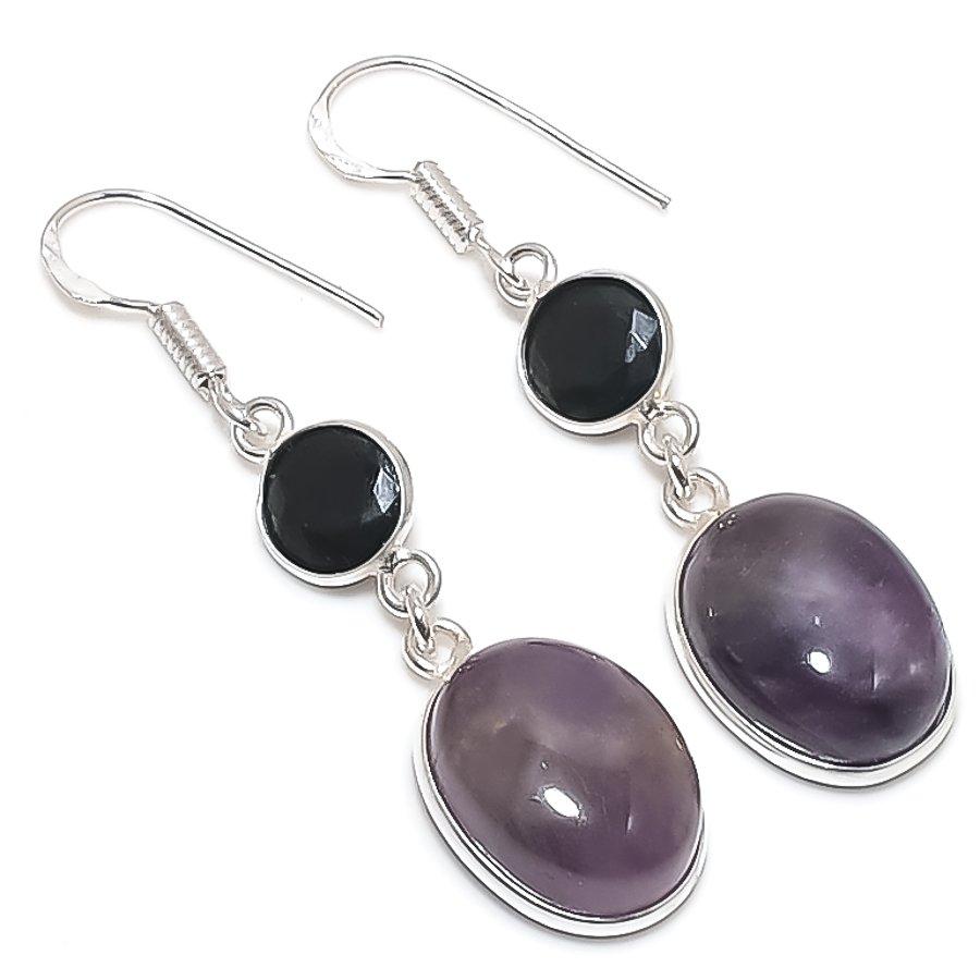 Natural Sage Amethyst, Spinel 925 Sterling Silver Jewelry Earring 1.97" r0Q41