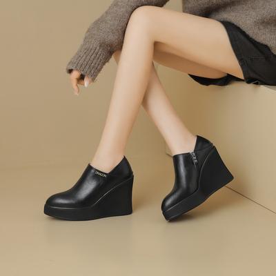 10 cm Keilabsatz Damenleder Super High Heel Einzelne Schuhe 2025 Frühling und Herbst Neu Seitlicher Reißverschluss Kleine Lederschuhe Kleine Damenschuhe