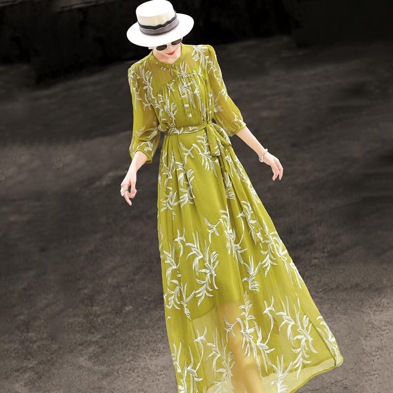 Women s Elegant Embroidered Belted A-Line Summer Dress M
