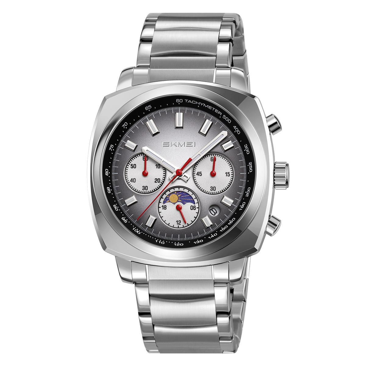 

Бизнес-часы со стальным ремешком, хронограф, мужские кварцевые аналоговые часы, водонепроницаемые наручные часы Relogio Masculino Man Clock чёрный/серебряный