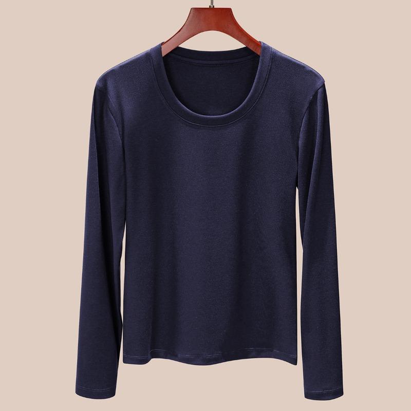 Neck Long-sleeved Tencel T-shirt Bottoming Shirt Women's Autumn Inner Wear Low Neck Slim-fitting and Thin Lyocell Top