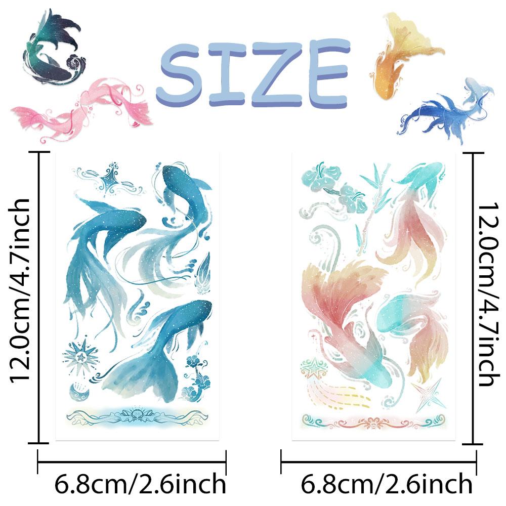 10sheets Colorful Brocarded Carp Fish Tattoo Stickers For Arm Body Hand Temporary Fake Waterproof Tattoo Stickers Students Gifts