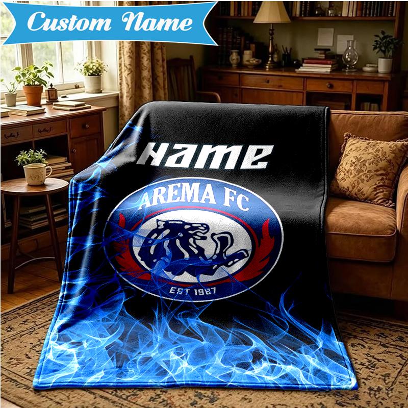 Custom Name AREMA Football Crest Design Blanket Lightweight Ideal Bedding Blanket Perfect for Travel, Camping, Living Rooms, Sofas, Christmas gift