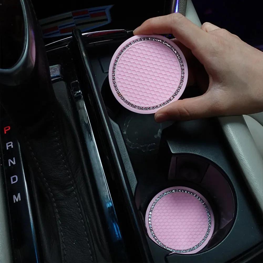 Car Water Cup Pad Holders Non-slip Diamond Rhinestone Rubber Mat for Bottle Holder Coaster Auto Interior Anti-skid Cup Holders