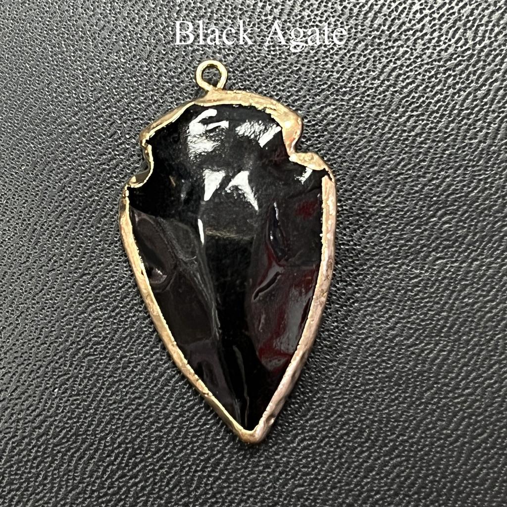 1Pc, Natural Stone Healing Crystal Arrow Pendant with Golden Edge, Boho Jewelry for Necklace Making & Daily Wear, 2026 Fashion Handmade Accessory