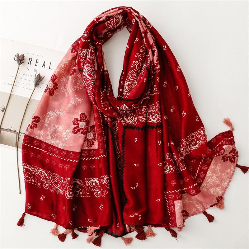 Paisley Floral Tassel Cotton Scarf Breathable Viscose Shawl Winter Casual Sunscreen Travel Scarves Women Muslim Hijab Sjaal