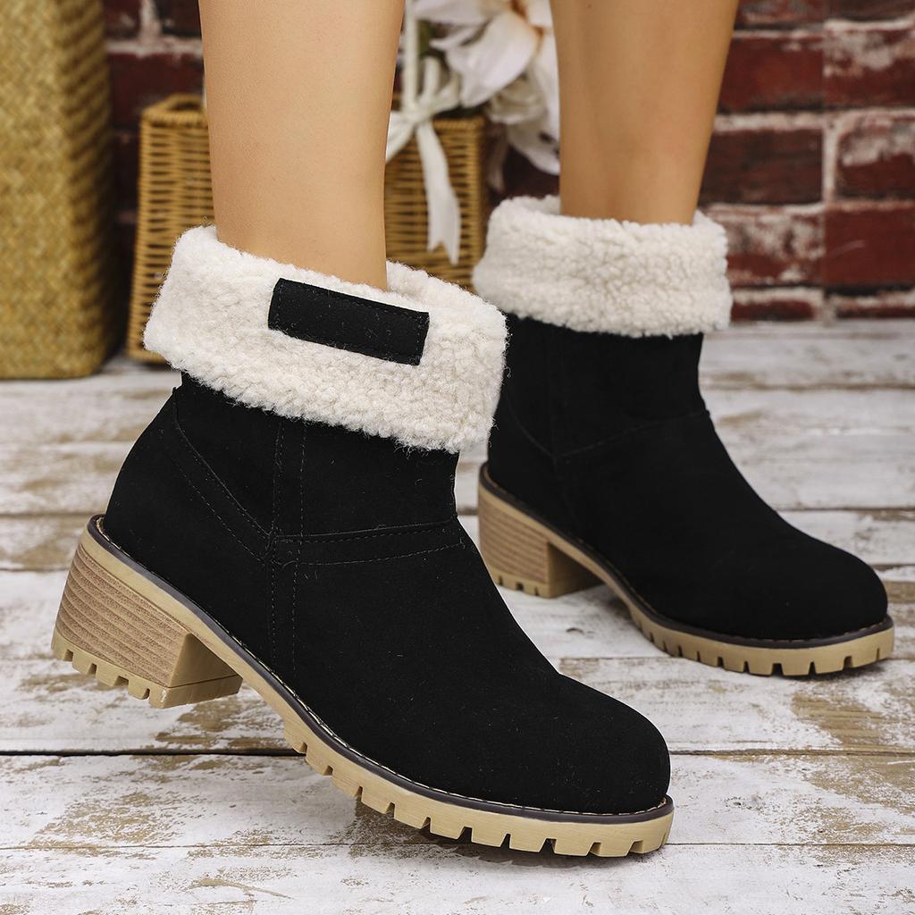Winter New Medium Boots Lamb Wool Cotton Shoes Plush Thickened Women