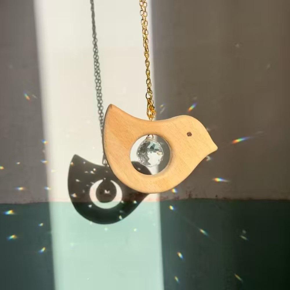Wooden Sunlight Catcher Wind Chime Glass Spinner Sunlight Reflected Rainbow Maker Creative Decorative Hanging Sun Catcher Girls