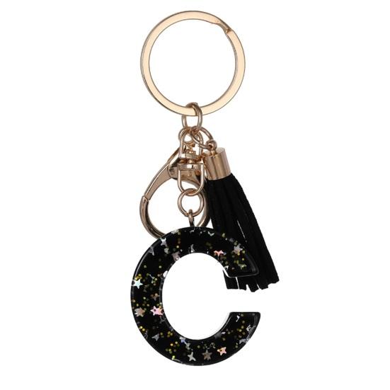 Lightweight Keychain Pendant, Sequins Star Letter A-Z Charm with Tassel, Gift Alphabet Initial Metal Keyring for Handbag Backpack Bag