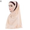 Women Color Block Muslim Soft Hijab Wrap Polyester Islamic Scarf Cap Headwear