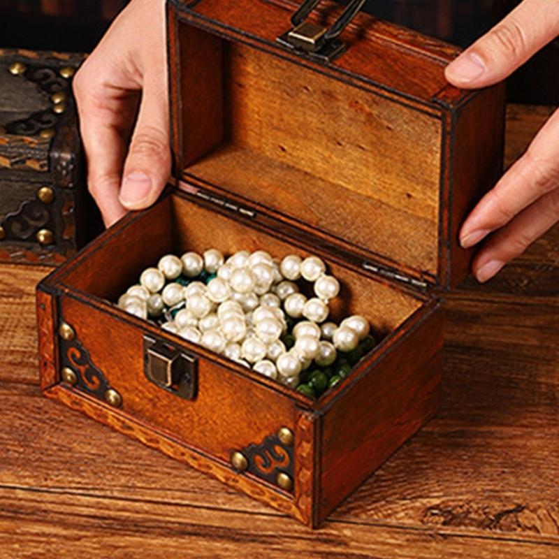 Wood Jewelry Box Organizers With Antique Metal Accent for Home Decoration Gift Storage and Display