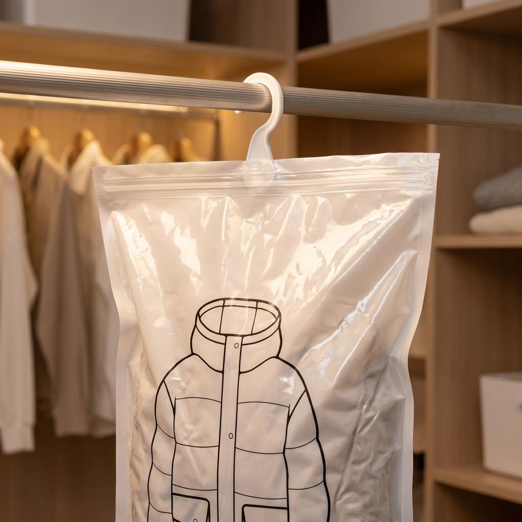 Hanging Vacuum Storage Bags for Wardrobe Organization Space Saving Garment Dust Cover for Coats Jackets Clothes Compression Bag