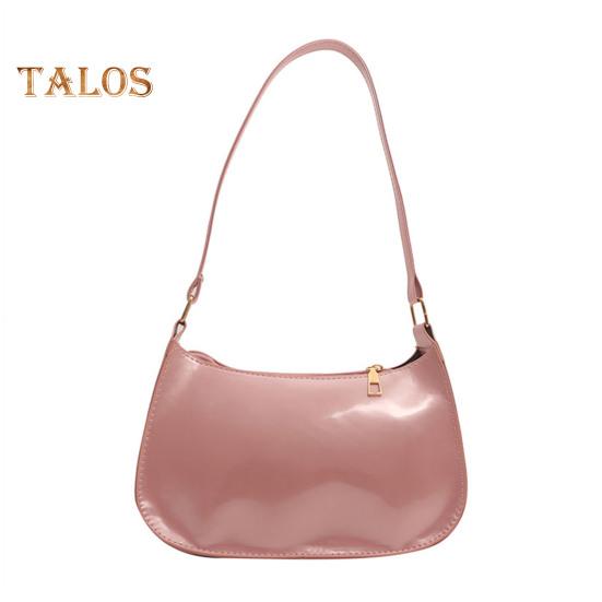 Retro Glossy Shoulder Bag Ladies Solid Color Faux Leather Underarm Bag Casual Hobo Purse Waterproof Handbag for Daily Life Travel Parties