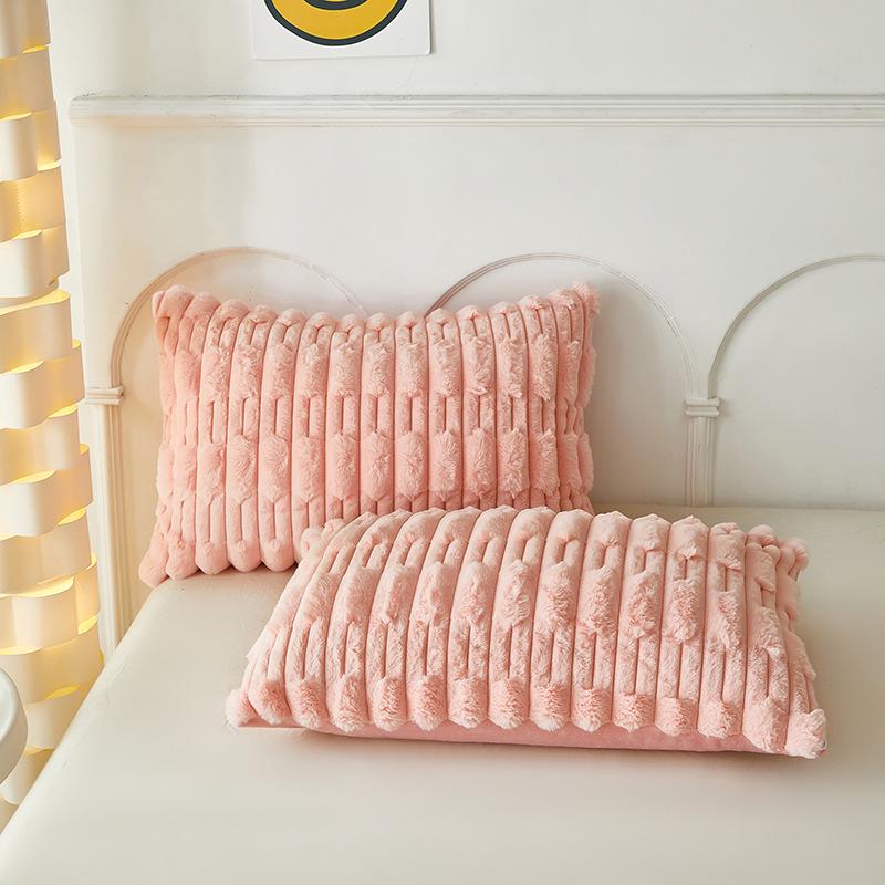 Langer Kissenbezug aus Plüsch-Kunstkaninchenfell – Doppelter Kissenbezug aus Milchsamt-Fleece