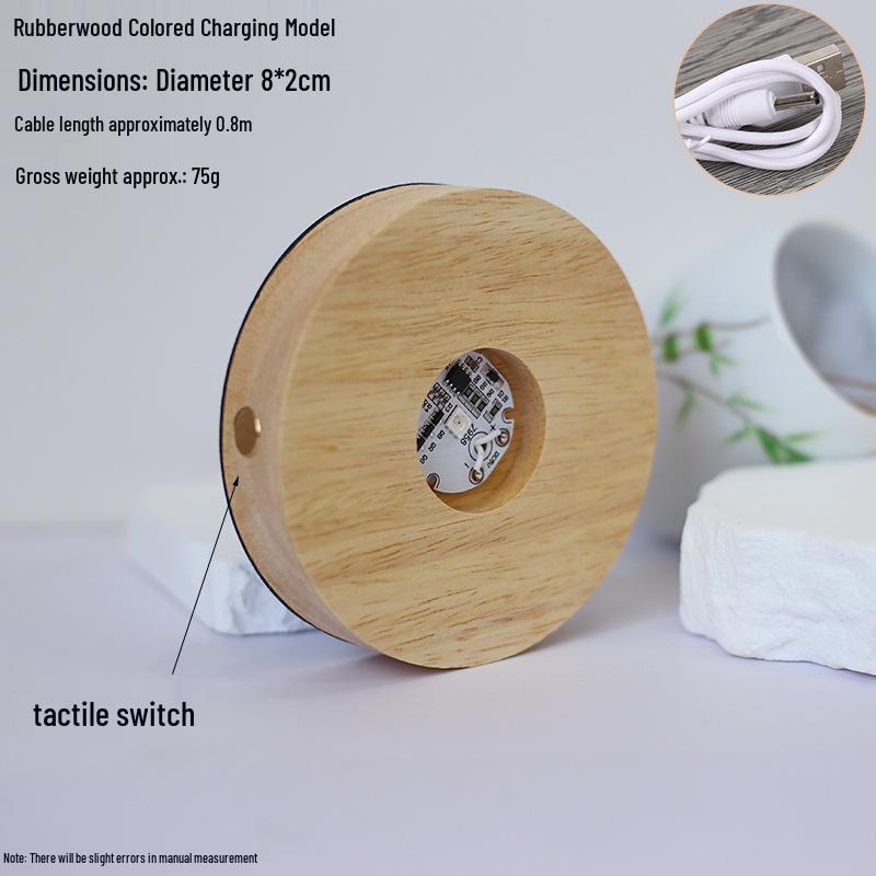 Round LED Night Light with Luminous Crystal Ball and Wooden Base for Bedroom