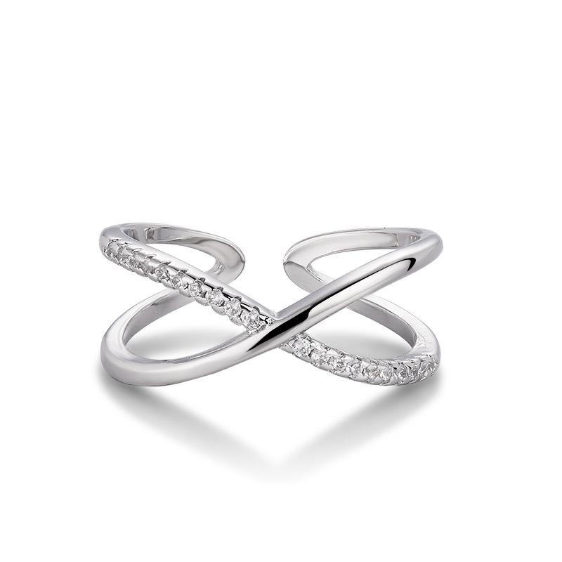 Gold-plated Micro-inlaid Cross-line Ring, Simple Personality Niche, Non-fading Index Finger Ring